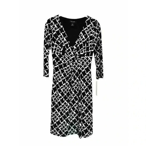 White House Black Market Houndstooth Knit Dress | Women's Size 00 - 3/4 Sleeve - Picture 1 of 8